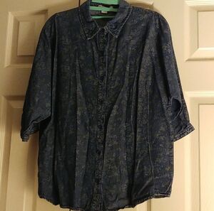 Coldwater Creek Floral Blue Denim Shirt